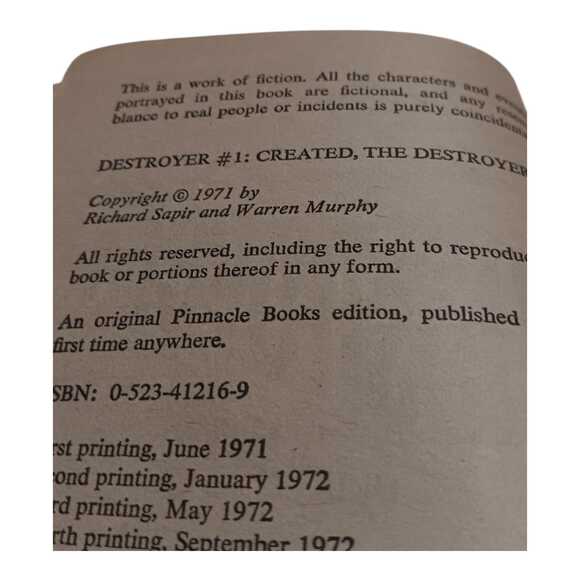 The Destroyer #1 by‎ Warren Murphy 1980 Vintage Paperback 13th Printing - Picture 5 of 5